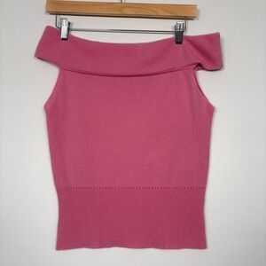 Milly Women Sleeveless Cashmere Sweater S Pink Off Shoulder Ribbed Knit Luxury